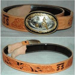 Tooled Leather Money Belt & GermanSilver Buckle#2271596