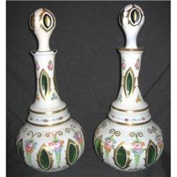 Two Green Cut to Clear Bohemian Decanters #2284852