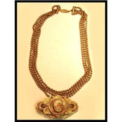 ANtique heavy BRass PORTRAIT Necklace 4 strand #2284971