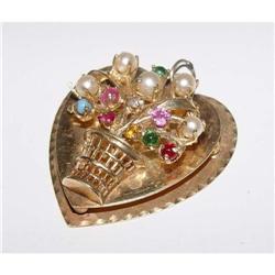 14kt Gold Heart Flower Basket Charm Pendant #2285158