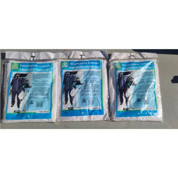 THREE POLYPROPYLENE COVERALLS SIZE XL