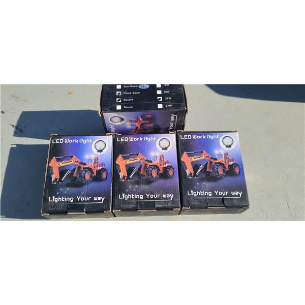 FOUR LED WORK LIGHTS- FLOOD BEAM 24W SQUARE