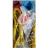 Image 3 : BOX WITH ASSORTED ROPE, PEG BOARD HOOKS, AND DOG LEASH