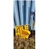 Image 1 : RUBBER MAID COMMERCIAL MOP BUCKET, THREE WET FLOOR CAUTION SIGNS, AND TWO MOP HANDLES