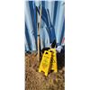 Image 1 : MOP BUCKET WITH TWO WET FLOOR CAUTION SIGNS AND MOP HANDLES