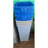 Image 2 : THREE MEDIUM BLUE RECYCLING CANS AND THREE MEDIUM RUBBERMAID TRASH CANS
