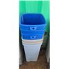 Image 3 : THREE MEDIUM BLUE RECYCLING CANS AND THREE MEDIUM RUBBERMAID TRASH CANS