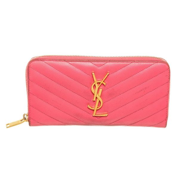 Yves Saint Laurent Pink Leather Stitch Zippy Wallet