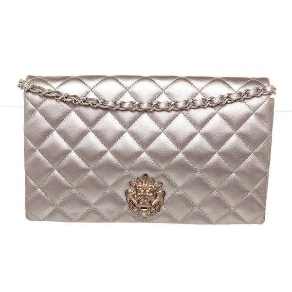 Chanel Silver Metallic Medium Lion Flap Shoulder Bag