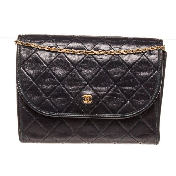 Chanel Black Caviar Leather Small Chain Flap Bag