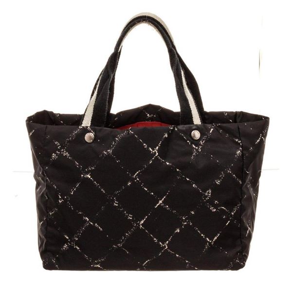 Chanel Black Leather Travel Line Tote Bag
