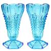 Image 1 : Davidson Glass Ice Blue Chevron Vases (2) #2245477