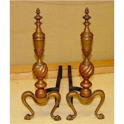 Lion Feet Chippendale Andirons Signed Fireplace#2260015