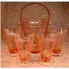 Image 1 : PINK Etched GLASS Ice BUCKET & 4 Tumblers #2283235
