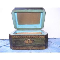 Estate Handpainted Green, Gold Blue Wooden Box #2283609