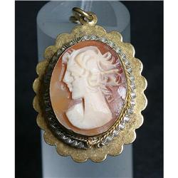 Estate Vintage Portrait Cameo Gold-tone Pendant#2283610