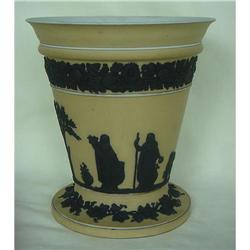 WEDGWOOD YELLOW JASPER VASE BLACK RELIEF c1920 #2293536