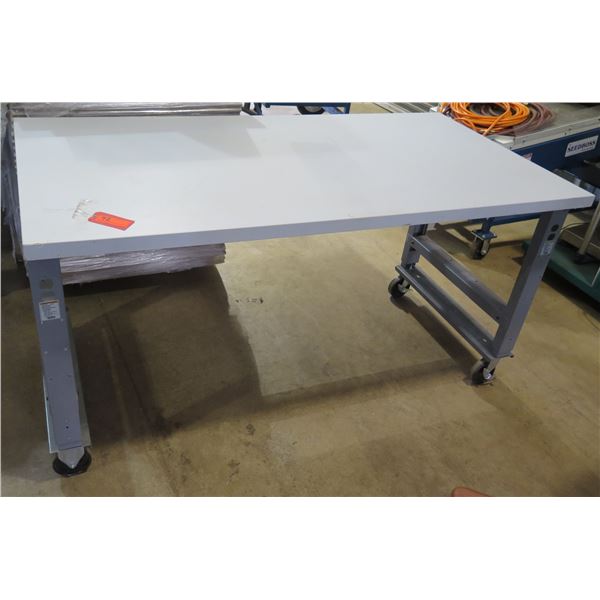 Rolling White Laminate & Metal Table