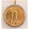 Image 1 : 14kt Gold & Diamond $20 Coin Bezel With Chain