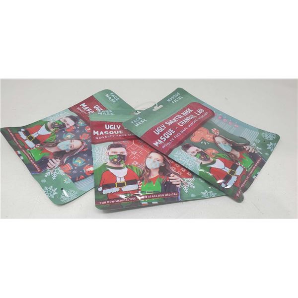 Ugly Christmas Sweater Masks Lot Of 3