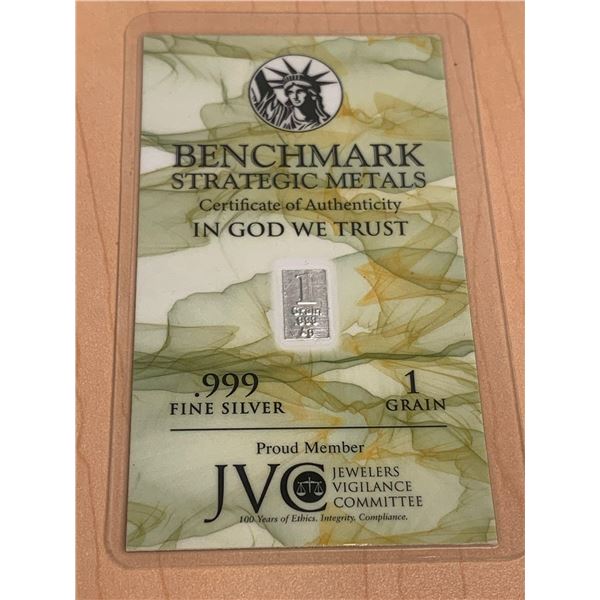 Benchmark Strategic Metals .999 Fine Silver 1 Grain Wafer Bar