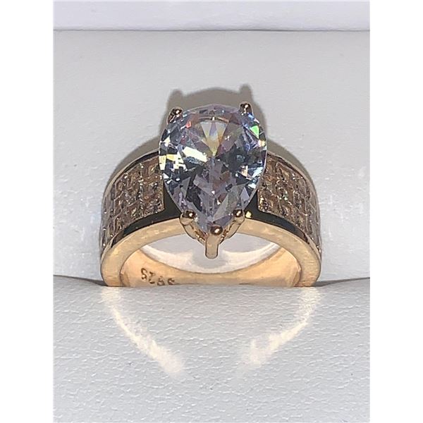 Elegant 2.0 Carat Pear Cut Solitaire .925 Plated carved Engagement ring