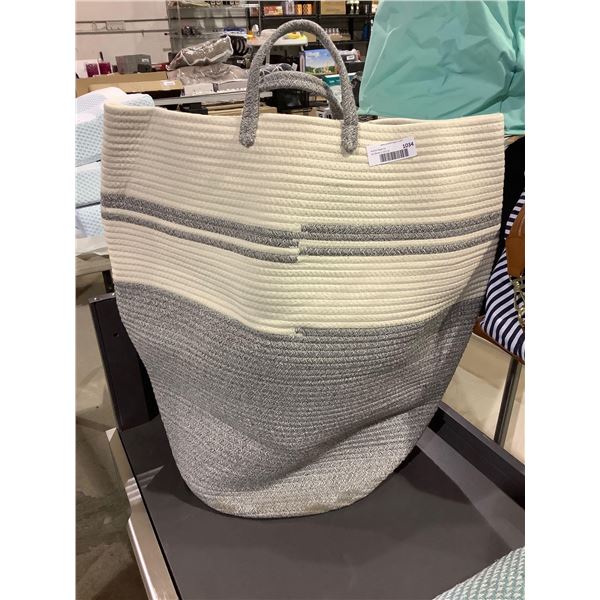 Grey & Beige Woven Laundry Bag with Handles