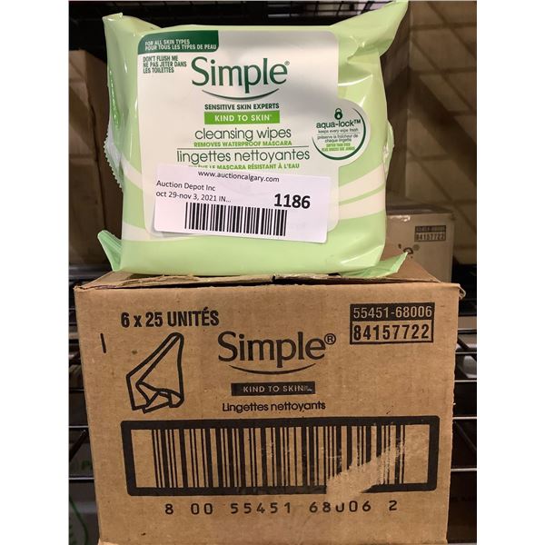 Simple Sensitive Skin Cleansing Wipes 6 X 25 Units