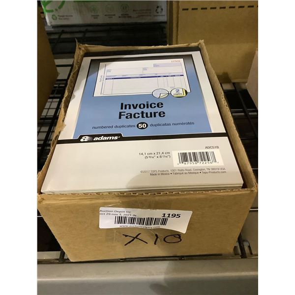 Numbered & Duplicated Invoice Books 10 X 50 pages 6" X 9"