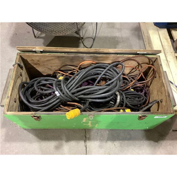 Wooden Tote of Assorted Extension Cords
