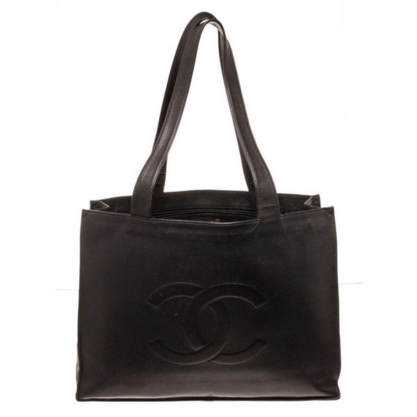 Chanel Black Leather CC Shopper Shoulder Bag