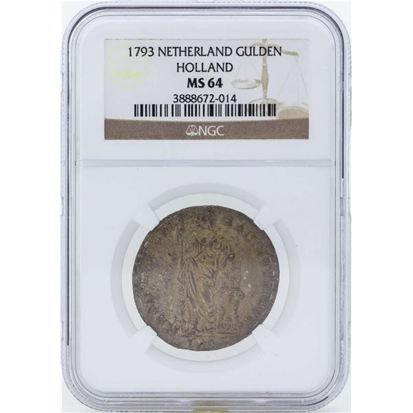 1793 Netherland Gulden Holland Coin NGC MS64