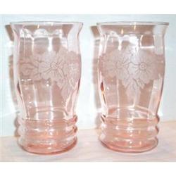 Two Pink Dogwood Depression Glass Tumblers #2242645
