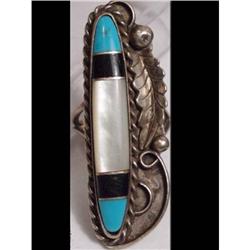 HUGE 40's  TURQUOISE FEATHER silver ring #2242815