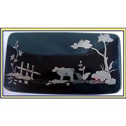 ANTIQUE SILVER INLAID COW LACQUER SNUFF BOX #2243070