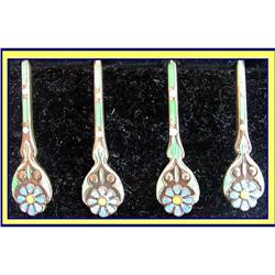 ARTS & CRAFTS SILVER ENAMEL SPOONS orig box #2243075