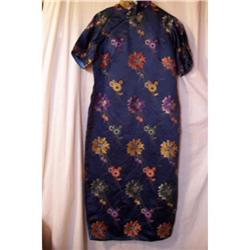Vintage Flowered Blue Silk Chinese Dress #2254596