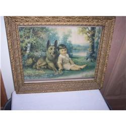 Antique Framed Print of Boy & Dog #2256046
