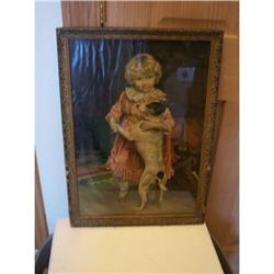 Antique Framed Print of Girl w/Jack Russell Dog#2256048