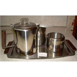 VINTAGE METAL COFFEE POT W TRAY CREAMER #2256372