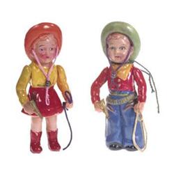 old 1950s Western Celluloid Cowgirl Cowboy Toy #2256449