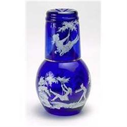 CUT OVERLAY COBALT BLUE GLASS NIGHT SET  #2256467