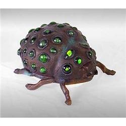 ART DECO GREEN GLASS DOT LADYBUG LAMP #2256469