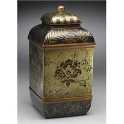 NEW PORCELAIN BURNISHED GOLD PAINTED JAR W LID #2256509