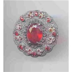 SALE Vintage Round Pin With Red Stones #2256972