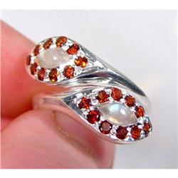 Faceted Garnet Rainbow Moonstone Sterling Ring #2257212