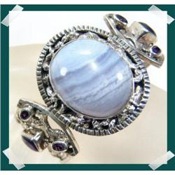 SKY BLUE Lace Agate Cuff Bracelet Complimented #2257653