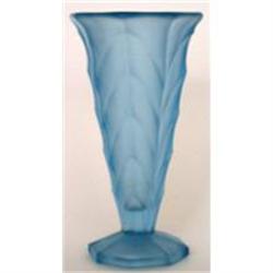 Blue Satin Art Deco Pressed Glass Chevron Vase #2265961
