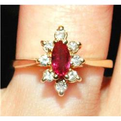 Diamond & Ruby 14K Y Gold Cluster Ring Vintage #2266045