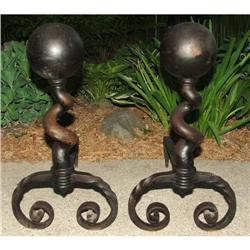 Arts & Crafts Iron "Ball and Twist" Andirons #2266046